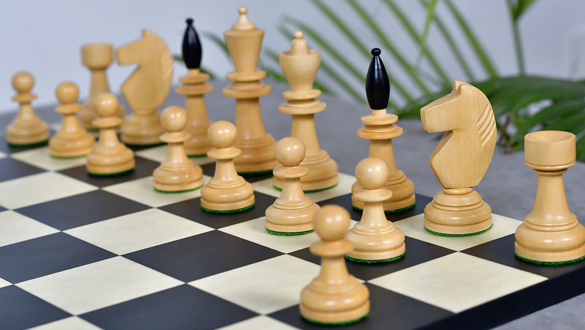 3.9" Hungarian Chess Pieces in Ebonized Boxwood & Natural Boxwood - 1300 Grams