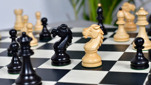 Reproduced Vintage 1950's Circa Bohemia Staunton Series German Chess Pieces in Ebonized Boxwood & Natural Boxwood - 3.89" King