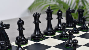 1900s' American Chess Company Reproduction Tournament Chess Set -  Black Ebonized & Antiqued Boxwood 3.8" King