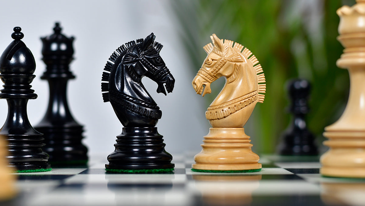 Indian Chetak II Customized Lead Weighted Luxury Chess Pieces in Ebony wood / Boxwood - 4.3" King extra Queens