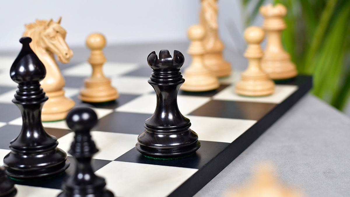 Admiral Series II Staunton Luxury Chess Pieces in Ebony Wood & Boxwood - 4.5" King