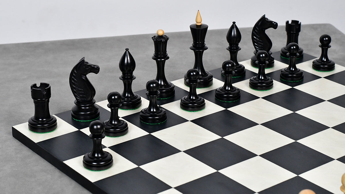 The Repro of Averbakh 1949 Moscow Chess Championship Chess Pieces in Ebonized & Boxwood 4.20 inch King - 1130 Grams Weight