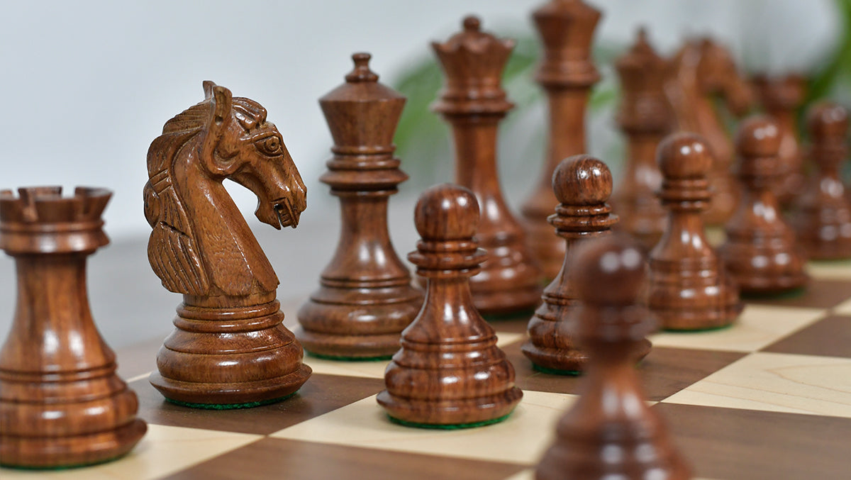 3.8" New Columbian Staunton Series Chess Pieces in Sheesham Wood & Boxwood - 1100 grams