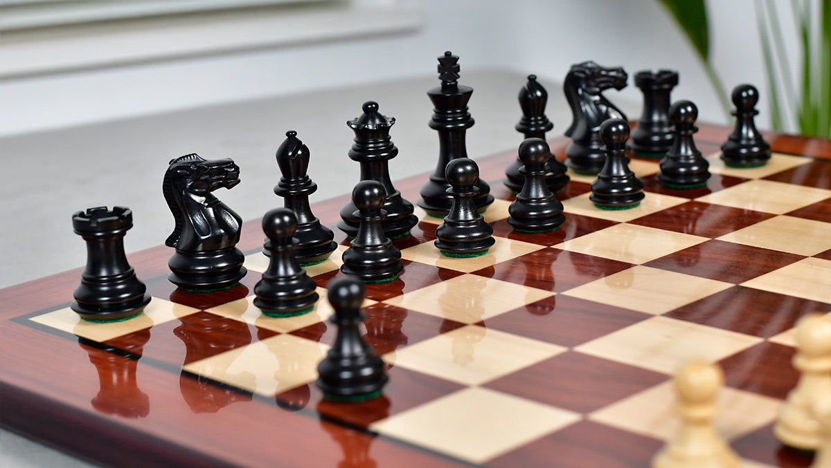 Collector Series Handcarved Staunton Chess Pieces in Ebonized Boxwood & Natural Boxwood - 2.6" King