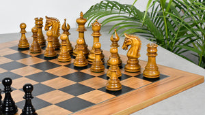 Combo Of War Admiral Antiqued Chess Pieces – 4.4" King – Handcrafted Staunton Design in Ebony Wood & Antiqued Boxwood With Wooden Black Dyed Poplar Olive Chess Board