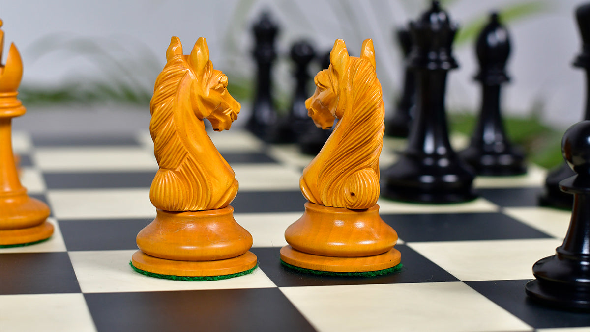 4.0'' The Ancient Indian Warrior Staunton Luxury Series Chess Pieces in Ebony / Antiqued Box Wood - 1660 Grams