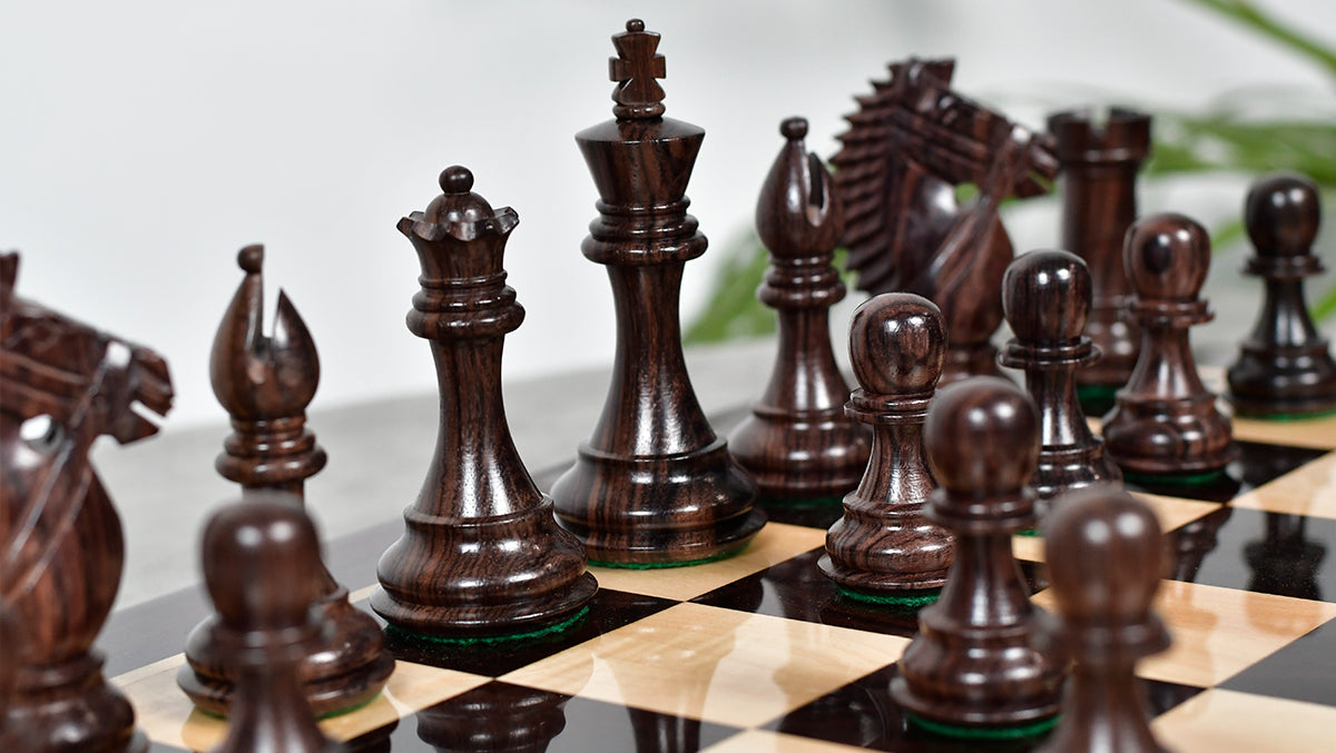 The Bridle Knight Series Wooden Chess Pieces in Indian Rosewood & Box Wood - 4.1" King