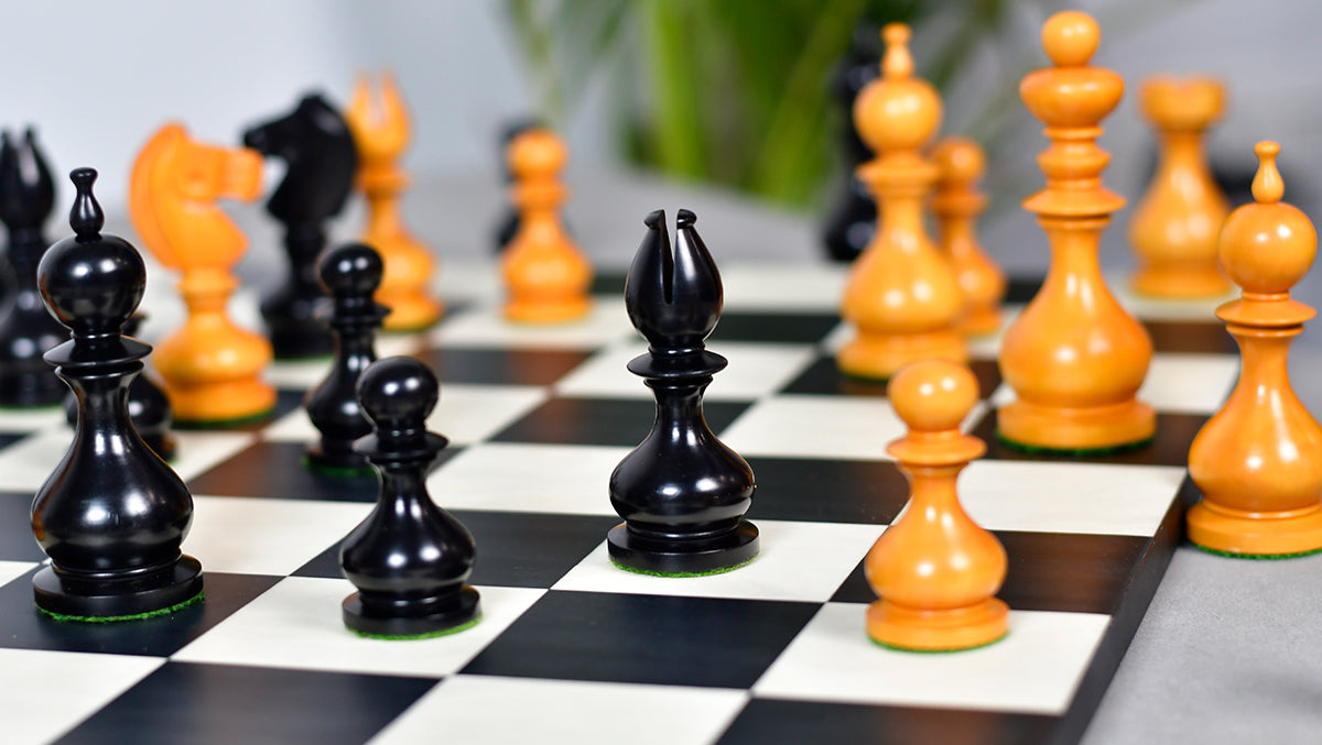 Antique Dublin Calvert Chess Pieces in Ebonized & Antiqued Boxwood 4.1" King - 850 Grams