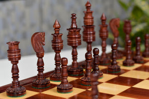 Lotus Series Blood Red Pipe Shaped Chess Pieces in Bud Rose & Box Wood - 6.14" King