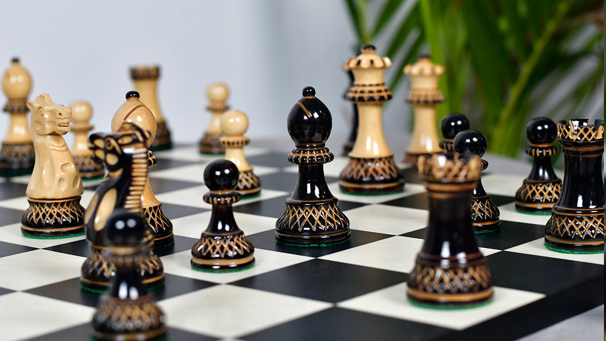 The Parker Staunton Series Lacquered Chess Pieces in Burnt Boxwood & Natural Boxwood - 3.9" King