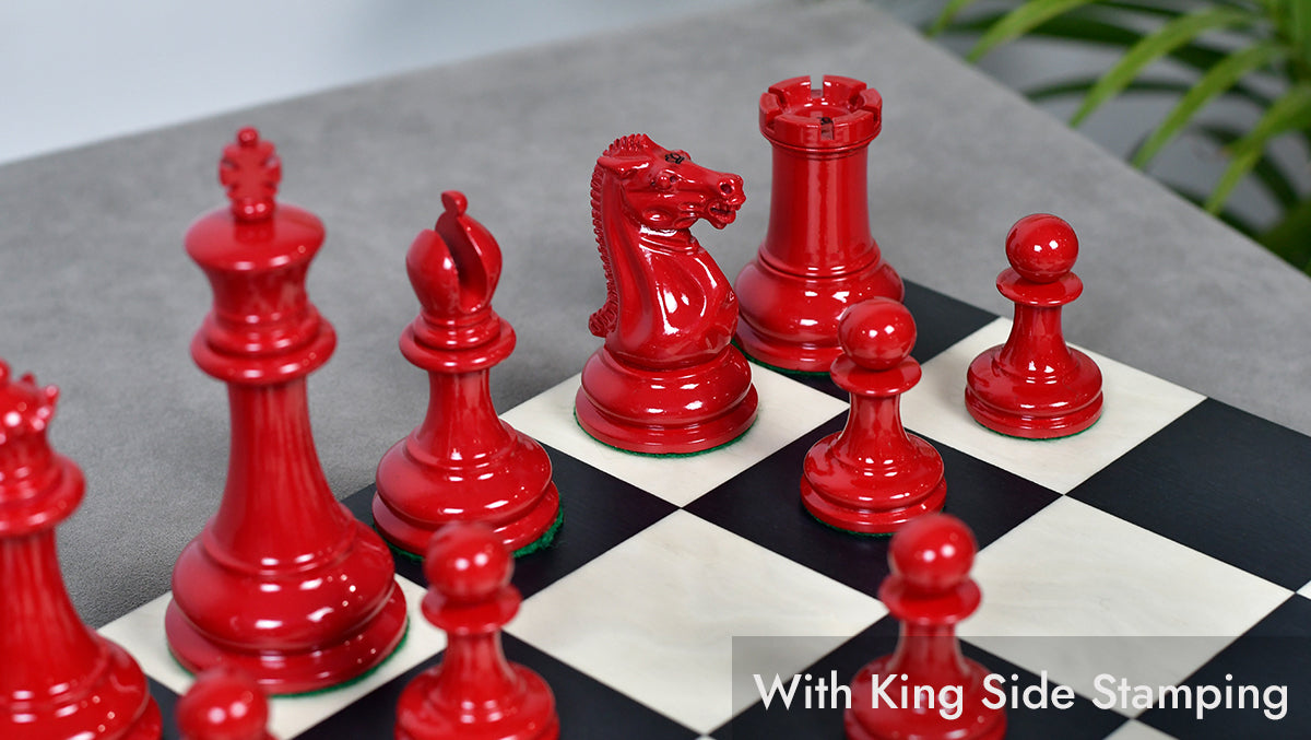 1849 Original Staunton Pattern Painted Chess Pieces (Lacquer Finished) Red Painted Crimson & Ivory White - 4.5" King