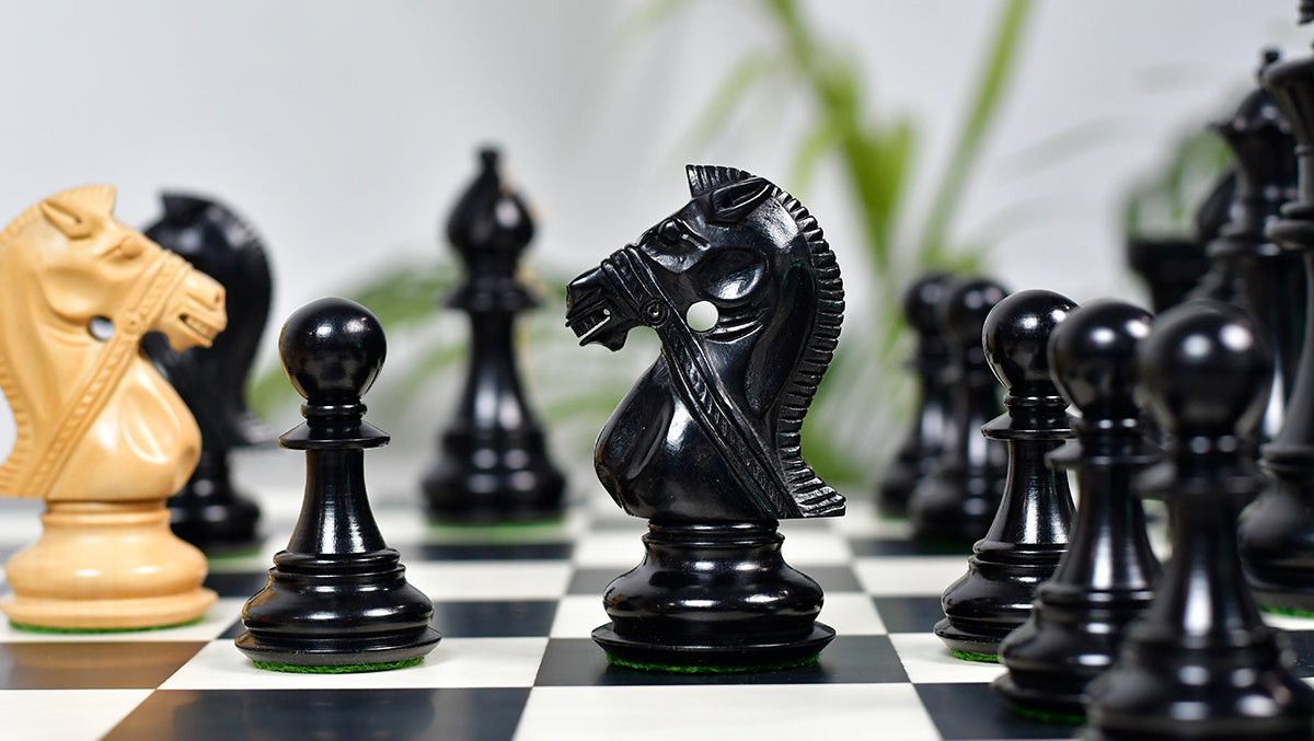 Noble Stallion Chess Set Bridle Edition in Ebony & Box Wood - 4.8" King