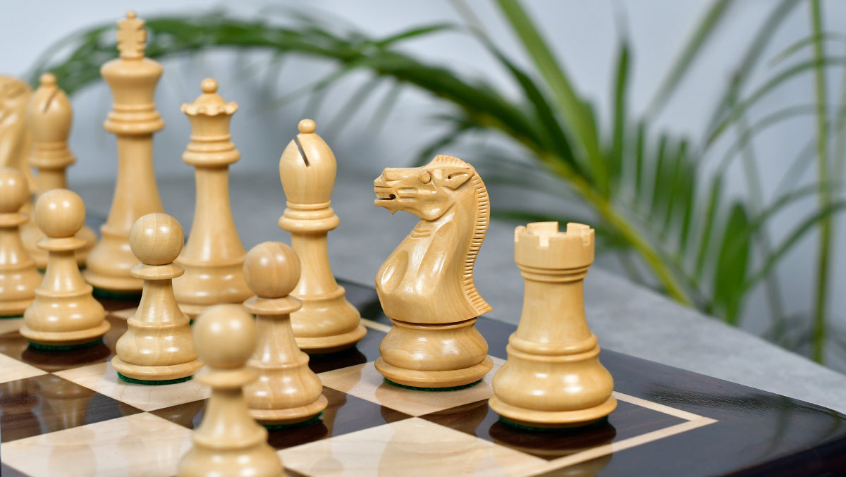 4.0" Desert Gold Staunton Series Wooden Chess Pieces in Rosewood & Box Wood - 1300 Grams