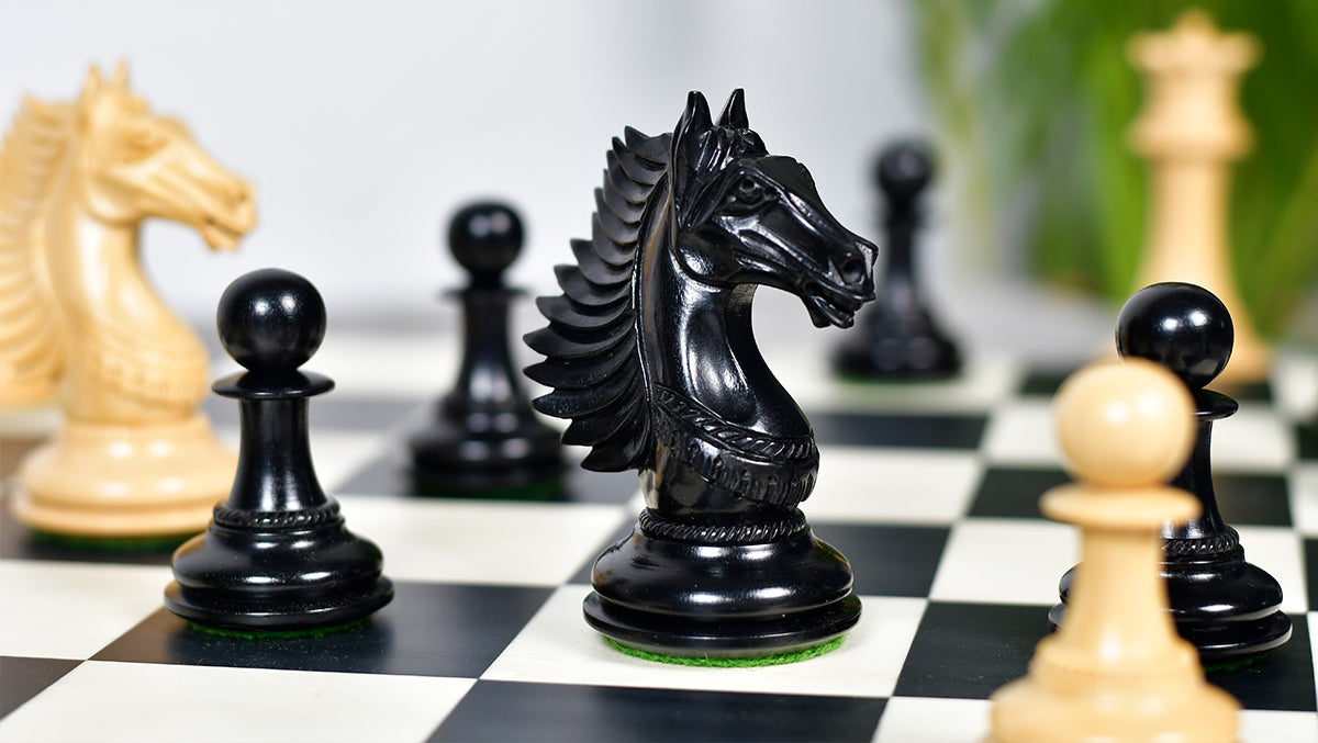 The Mustang Series Wooden Triple Weighted Chess Pieces in Ebony / Boxwood - 4.4" King