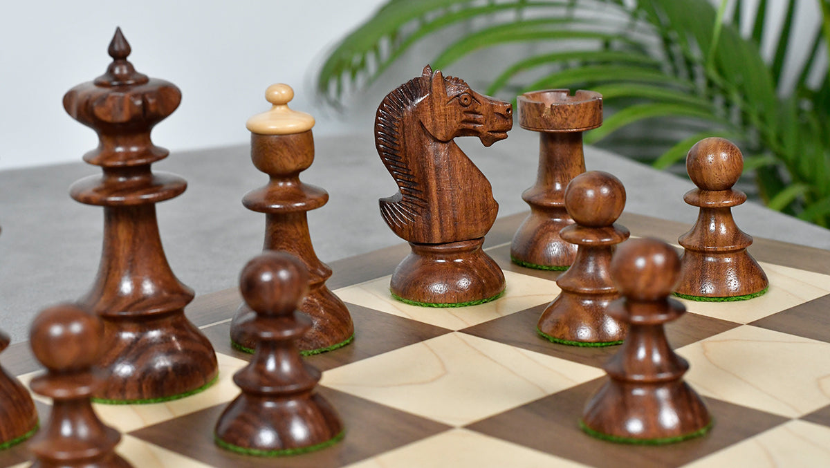 Vintage Series Original Austrian Coffee House Old Vienna Chess Pieces in Sheesham Wood and Boxwood V2.0- 3.75" King