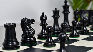 1849 Original Staunton Pattern Wooden Heavy Chess Pieces in Ebony / Boxwood with King Side Stamping - 3.75" King