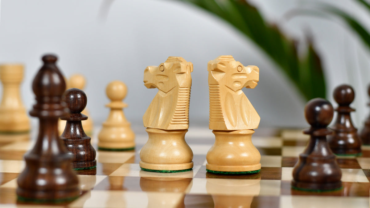 French Lardy Exclusive Weighted Chess Pieces in Sheesham Wood / Box wood - 3.75" Extra Queens