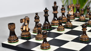 Burnt Blazed Series Handcarved (Lacquerd) Chess Pieces in Burnt Boxwood - 3.8" King