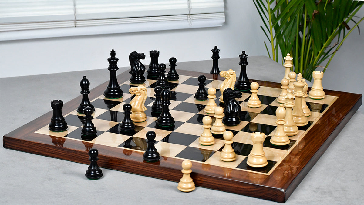 Desert Gold Staunton Series Wooden Chess Pieces in Ebonized Boxwood & Natural Boxwood - 4.0" King