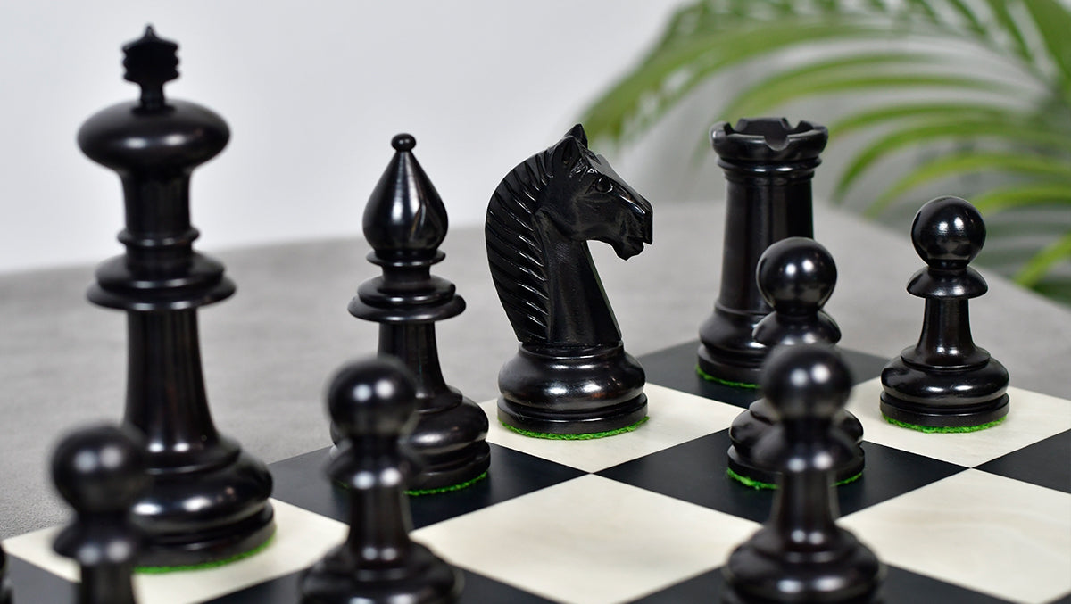 19th Century Antique Austrian Series Chess Pieces in Ebonized Boxwood & Antiqued Boxwood - 4.27" King - Colllector Chess
