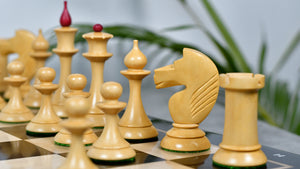 1950s' Soviet (Russian) Latvian Chess Pieces in Stained Crimson / Box Wood - 4.1" King - 1050 Grams