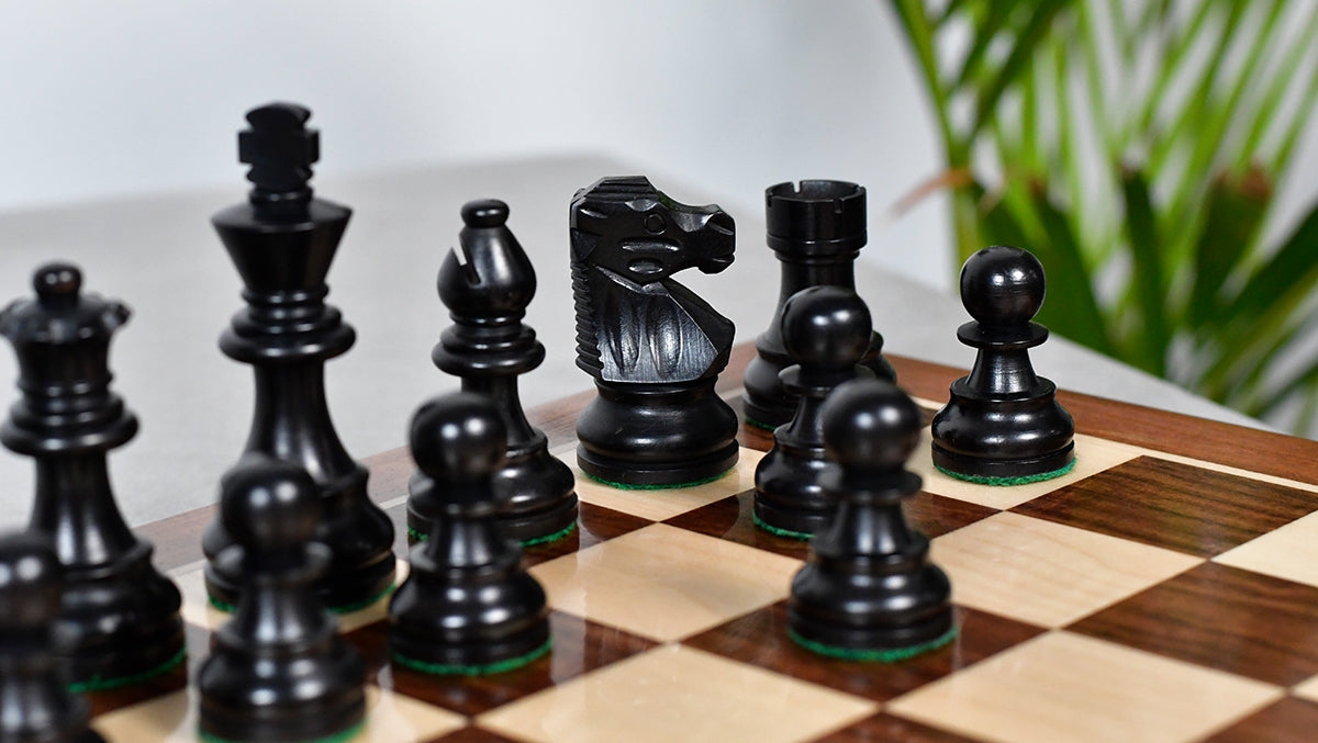 French Lardy Exclusive Wooden Chess Pieces – Handcrafted Ebonized & Boxwood | 3" King with Extra Queen