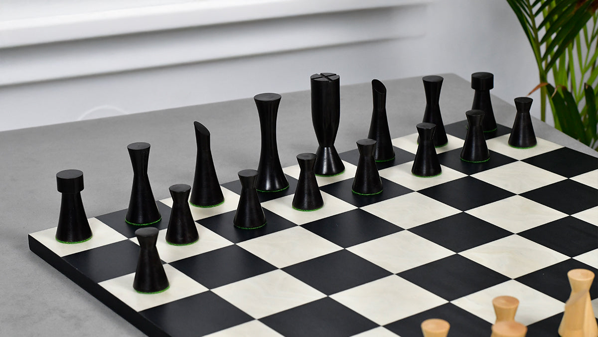 Minimalist Series Midnight Contemporary Chess Pieces in Ebonized Boxwood & Box Wood - 3.4" King