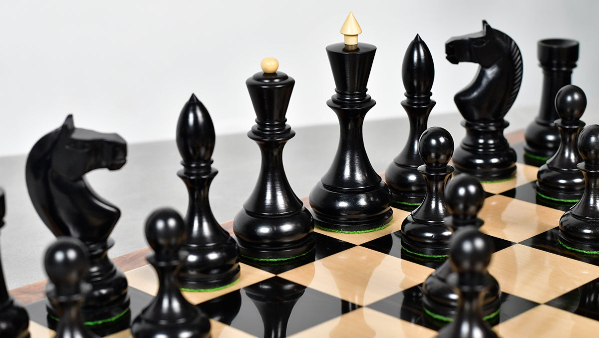 Circa 1930s "Leningrad Schoolboy" 4.2 inch King Soviet Chess Pieces in Ebonized & Boxwood - 1530 grams