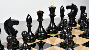 Circa 1930s "Leningrad Schoolboy" 4.2 inch King Soviet Chess Pieces in Ebonized & Boxwood - 1530 grams