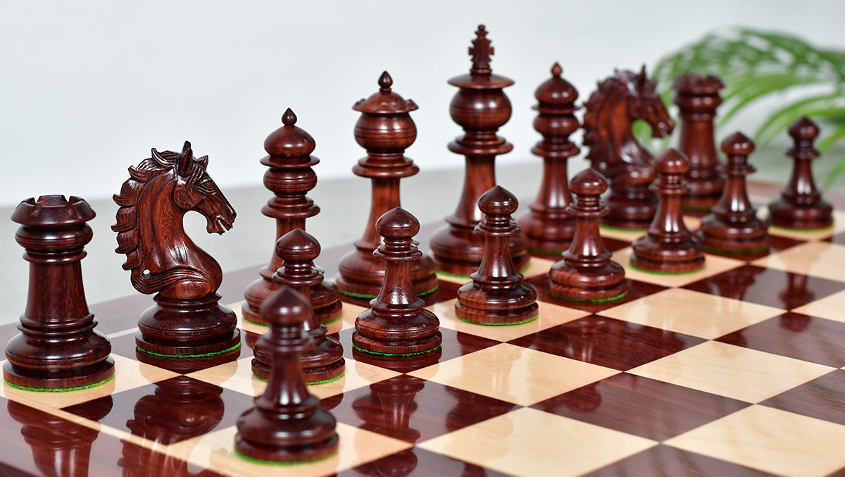 The Artisan Knight Handcrafted Luxury Wooden Chess Pieces In Bud Rosewood & Natural Boxwood - 4.4" King