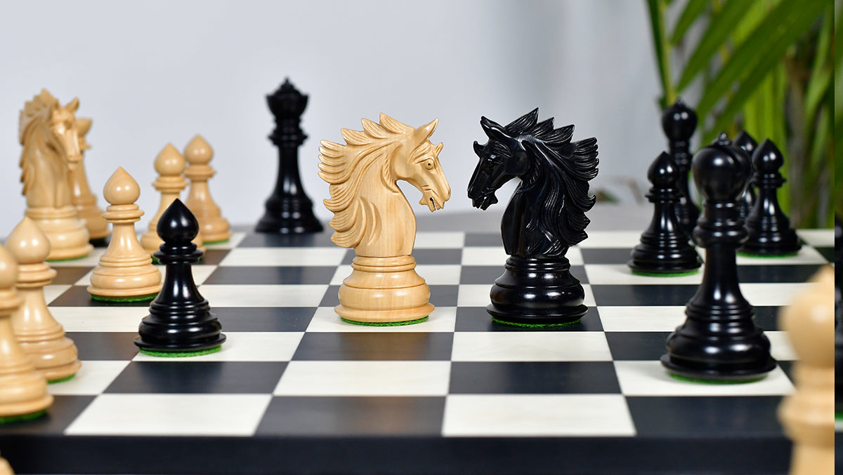 The Sher-E-Punjab Series Chess Pieces in Ebony Wood / Boxwood - 4.6" King