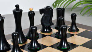 Combo Of Minimalist Soviet-Style Chess Pieces In Ebonized & Boxwood - 3.7” King With Wooden Ebony Wood / Maple Wood Chess Board