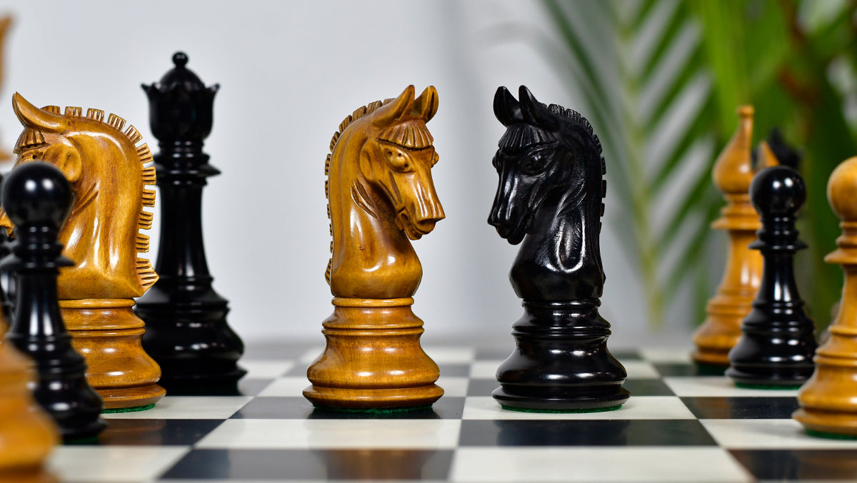 War Admiral Antiqued Chess Pieces – 4.4" King – Handcrafted Staunton Design in Ebony Wood & Antiqued Boxwood