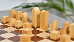 1966 F. Lanier Graham Chess Pieces - Minimalist Design in Sheesham & Boxwood - 2.79" King