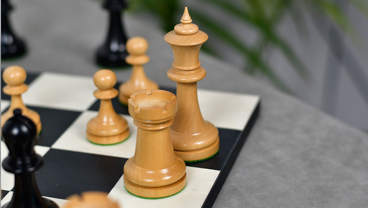 1900s' American Chess Company Reproduction Tournament Chess Set - In Ebony & Boxwood 3.8" King