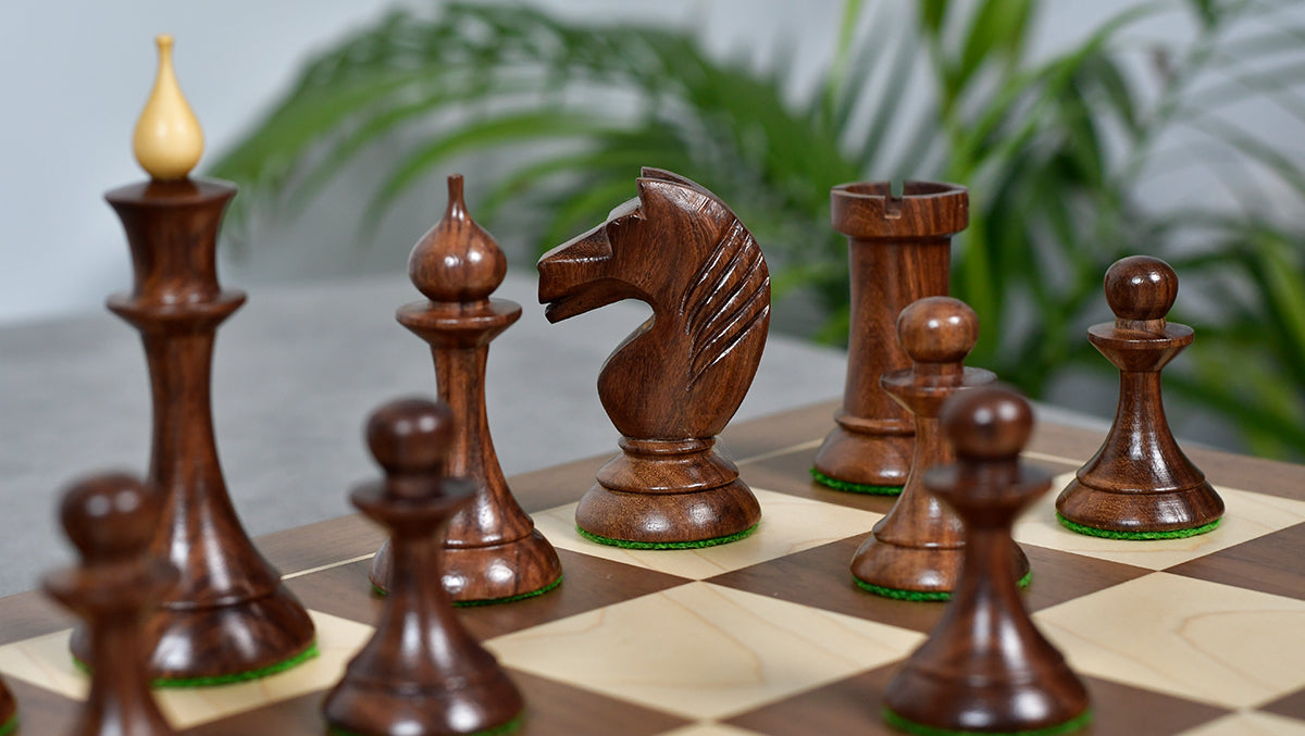 1950s' Soviet Russian (Queen' Gambit Series) Latvian Chess Pieces in Sheesham & Natural Boxwood - 4.1" King