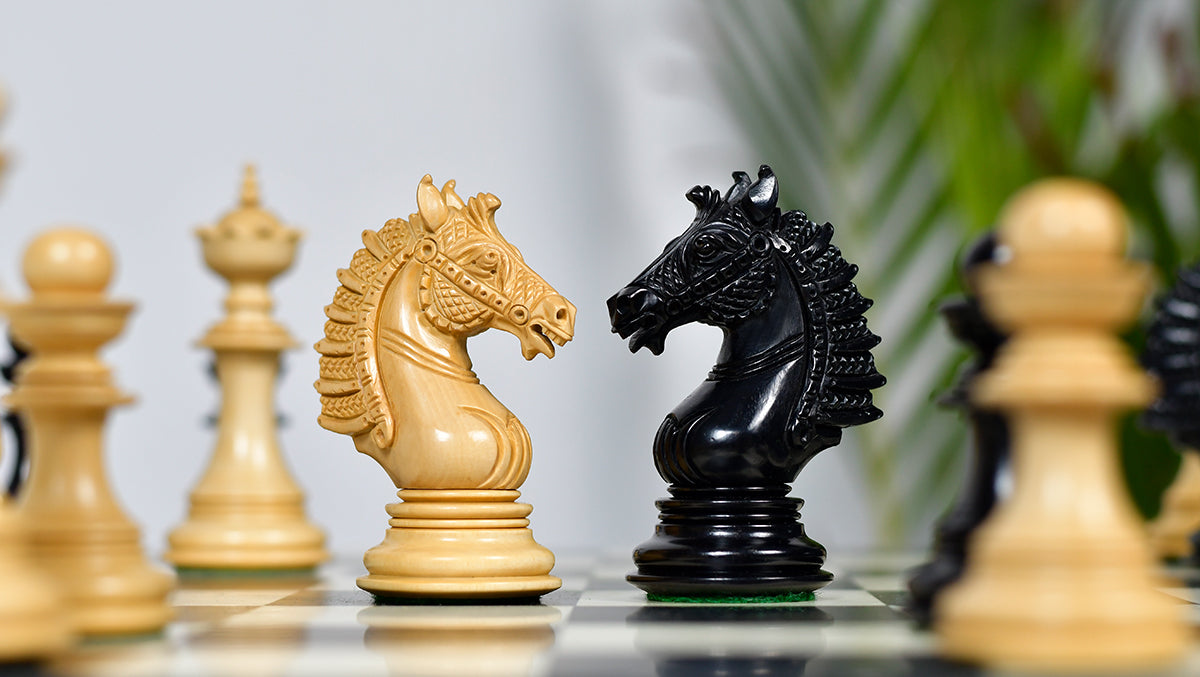 The Sikh Empire Series Triple Weighted Wooden Handmade Chess Pieces in Genuine Ebony Wood and Indian Boxwood - 4.5" King with Extra Queens