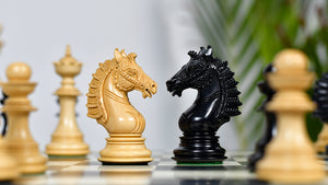 The Sikh Empire Series Triple Weighted Wooden Handmade Chess Pieces in Genuine Ebony Wood and Indian Boxwood - 4.5" King with Extra Queens