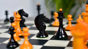 1950s' Soviet (Russian) Latvian Chess Pieces in Ebonized Boxwood / Antiqued Boxwood - 4.1" King Weight 1050 - grams