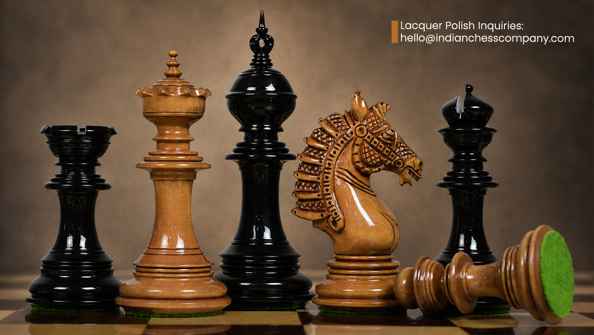 Sikh Empire Series Triple Weighted Wooden Handmade Chess Pieces in Genuine Ebony Wood and Antiqued Wood - 4.5" King