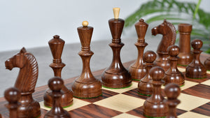 The Soviet Era 1950s' Botvinnik Tournament Weighted Chess Pieces in Sheesham & Boxwood 4.4 inch King - With Santos Palisander pr & Sycamore Chess Board