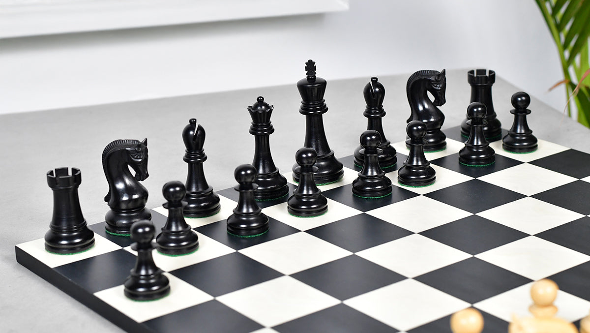 Leningrad Club-Sized Wooden Chess Pieces in Black Ebonized Wood & Boxwood- 4.0" King