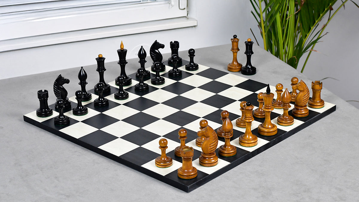 The Repro of Averbakh 1949 Moscow Chess Championship Chess Pieces in Ebonized & Antiqued Boxwood 4.20 inch King - 1130 Grams Weight
