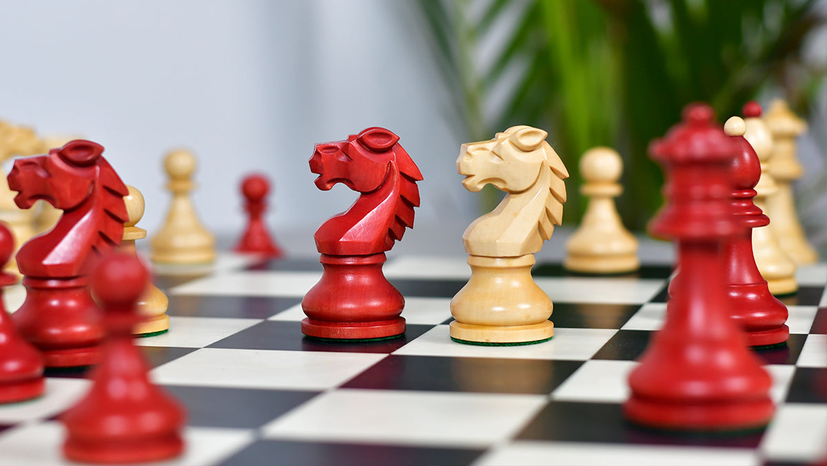 Special Edition Reproduced Vintage 1950's Circa Bohemia Staunton Series German Chess Pieces in Stained Crimson Boxwood - 3.89" King