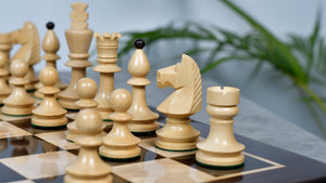 Romanian-Hungarian National Tournament Weighted Chess Pieces in Indian Rosewood & Natural Boxwood - 3.8" King