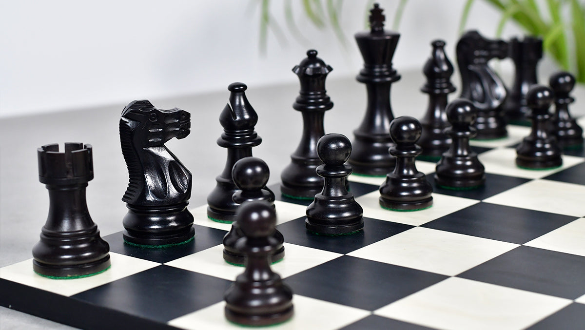 Smokey Staunton Series Chess Pieces in Ebonized boxwood & Natural Boxwood- 3.8" King
