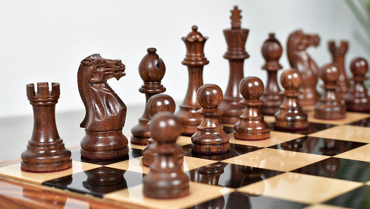The Judit Polgar Repro Staunton Weighted Tournament Chess Pieces in Anjan Wood & Boxwood 3 ¾ Inch King - 1000 Grams