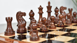The Judit Polgar Repro Staunton Weighted Tournament Chess Pieces in Anjan Wood & Boxwood 3 ¾ Inch King - 1000 Grams
