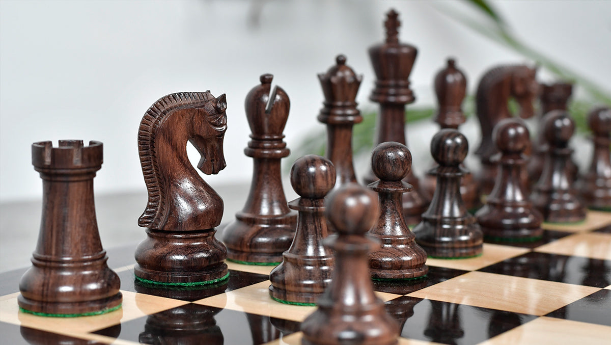 The Leningrad Club-Sized Wooden Chess Pieces in Indian Rosewood & Boxwood- 4.0" King