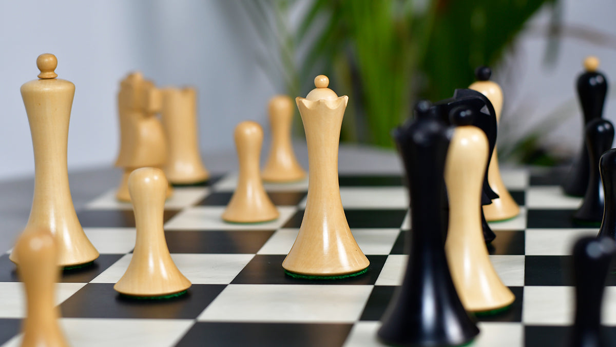 Minimalist Soviet-Style Chess Pieces In Ebonized & Boxwood - 3.7” King